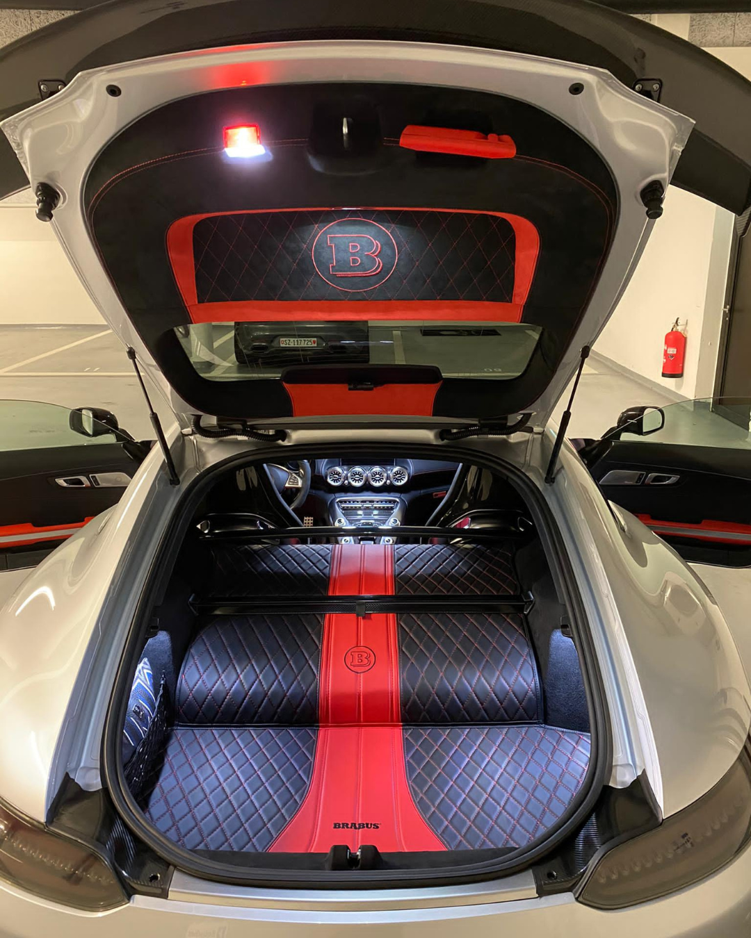Custom made trunk mat for Mercedes roadster with Brabus logo